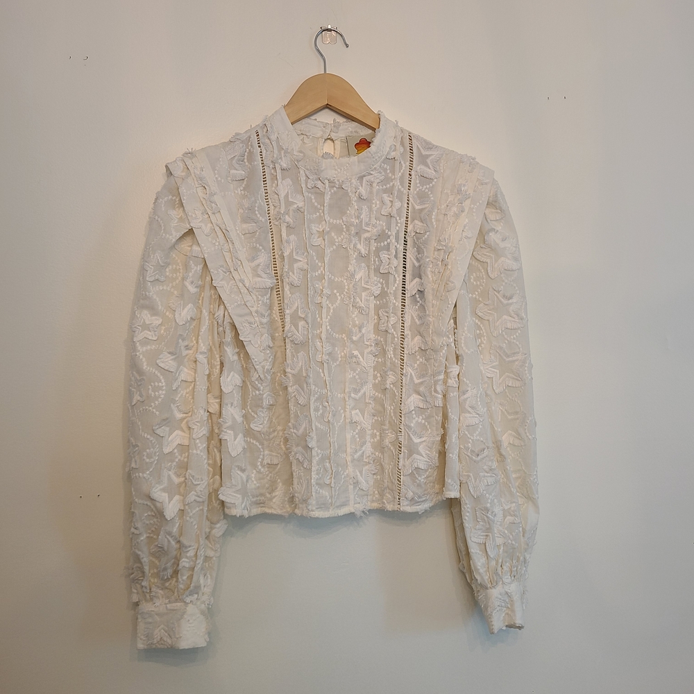 FARM Rio Cream Puff Sleeve Crop Blouse